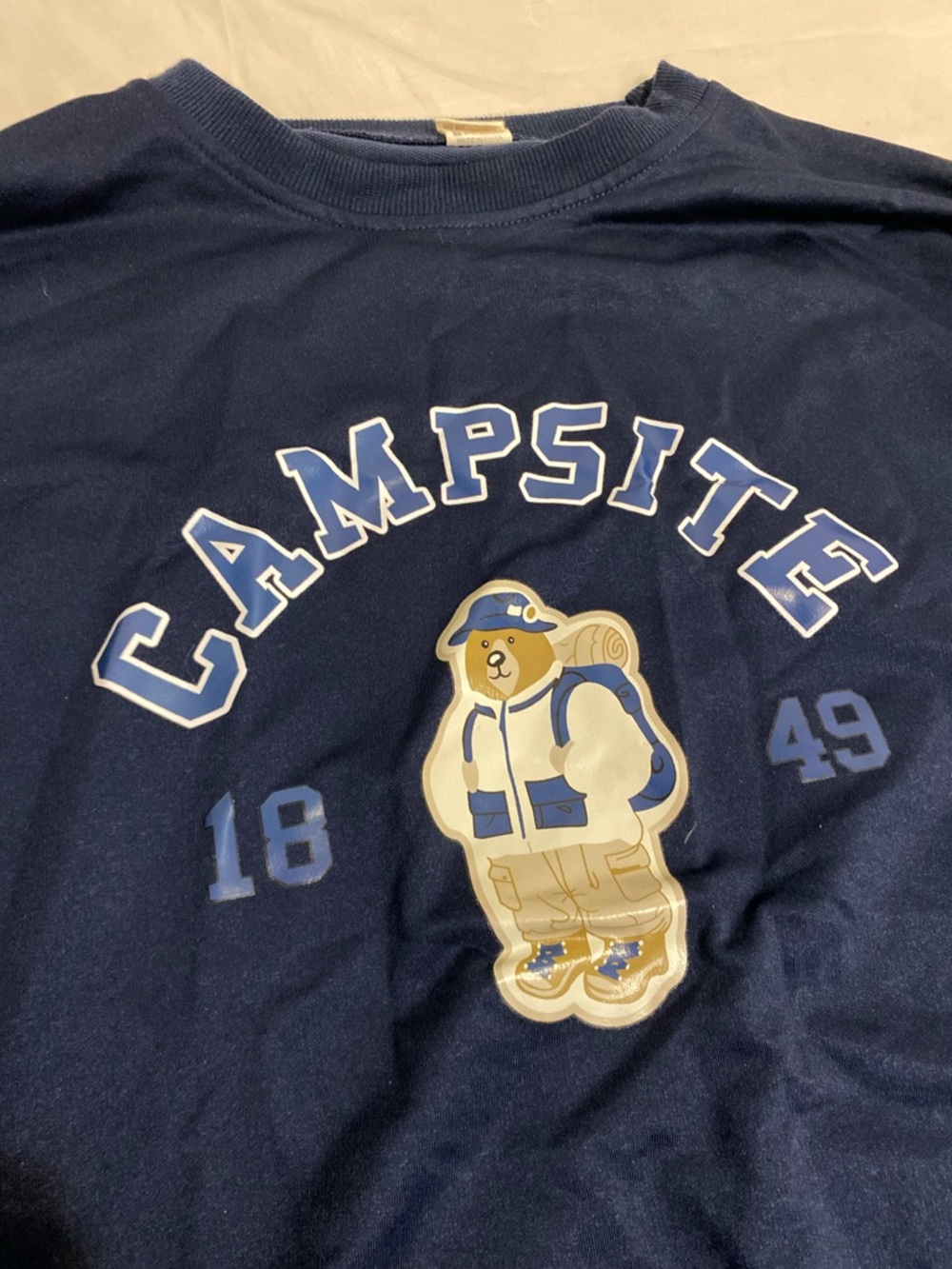 YesStyle Navy Campsite Bear Graphic Tee Sweatshirt